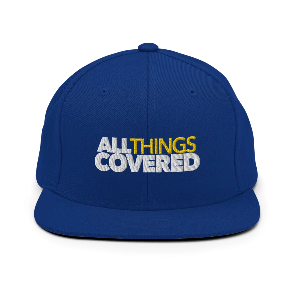 All Things Covered Podcast White Logo Embroidered Flat Bill Hat