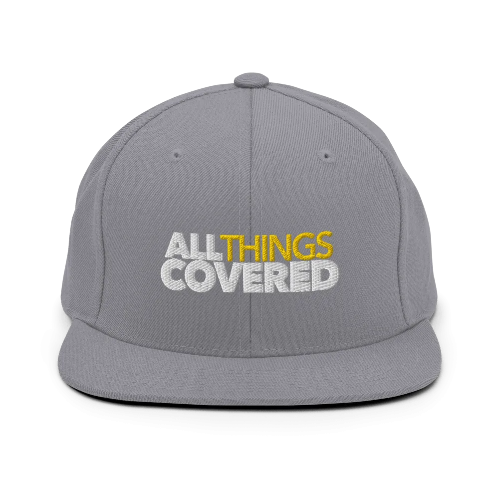 All Things Covered Podcast White Logo Embroidered Flat Bill Hat