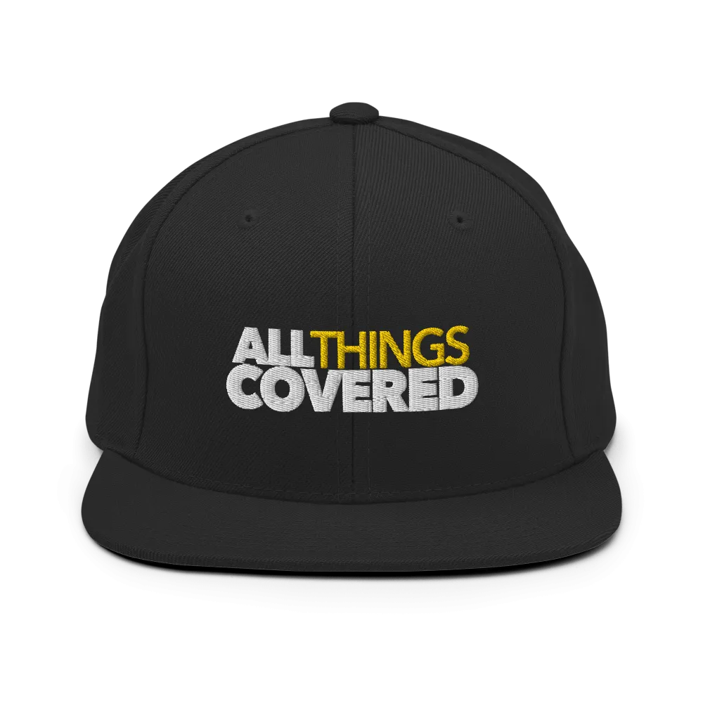 All Things Covered Podcast White Logo Embroidered Flat Bill Hat