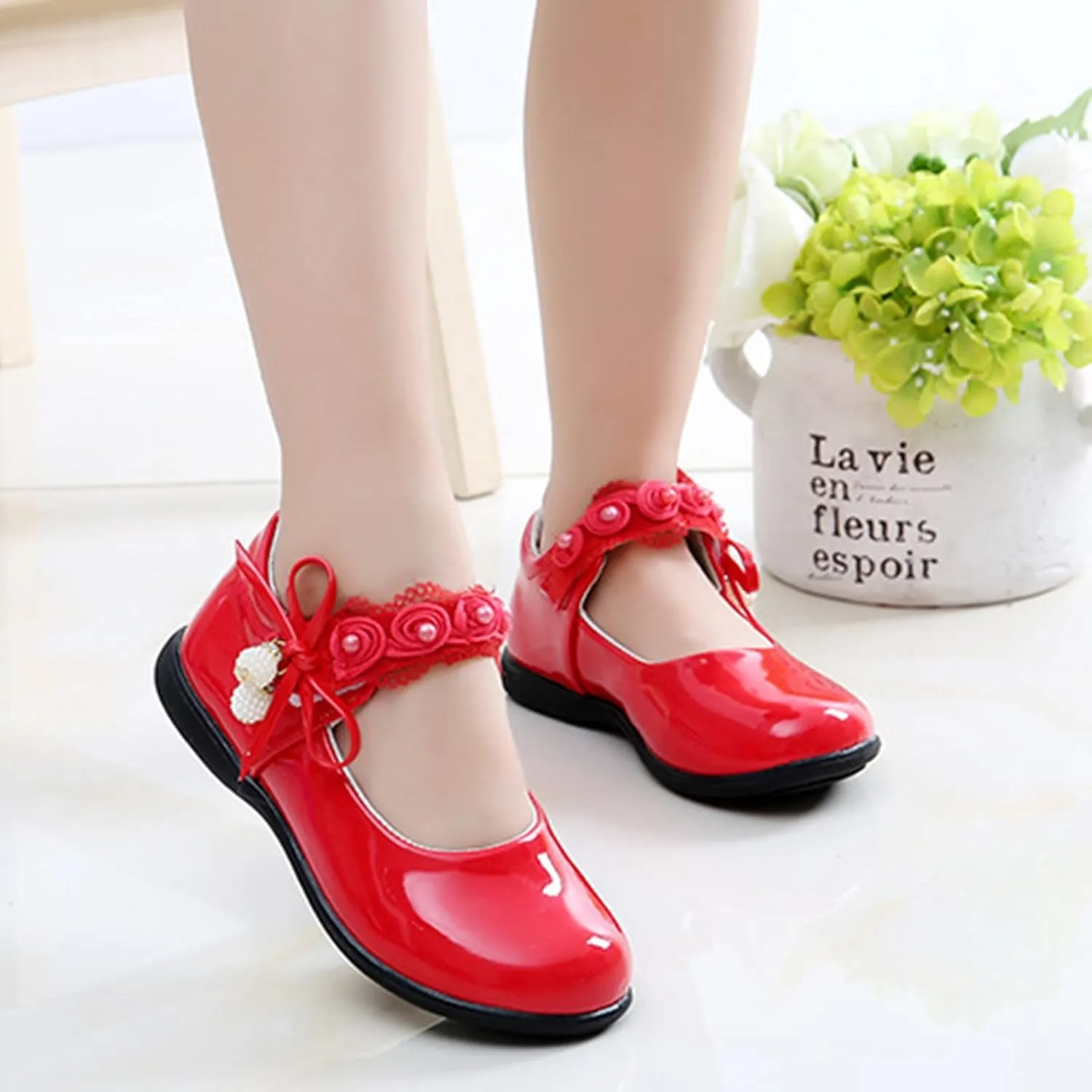 Baby Girls Mary Jane Shoes School Kids Uniform Flat Ballet Strap Dress Formal Slip-On Shoes Performance Shoes Youth