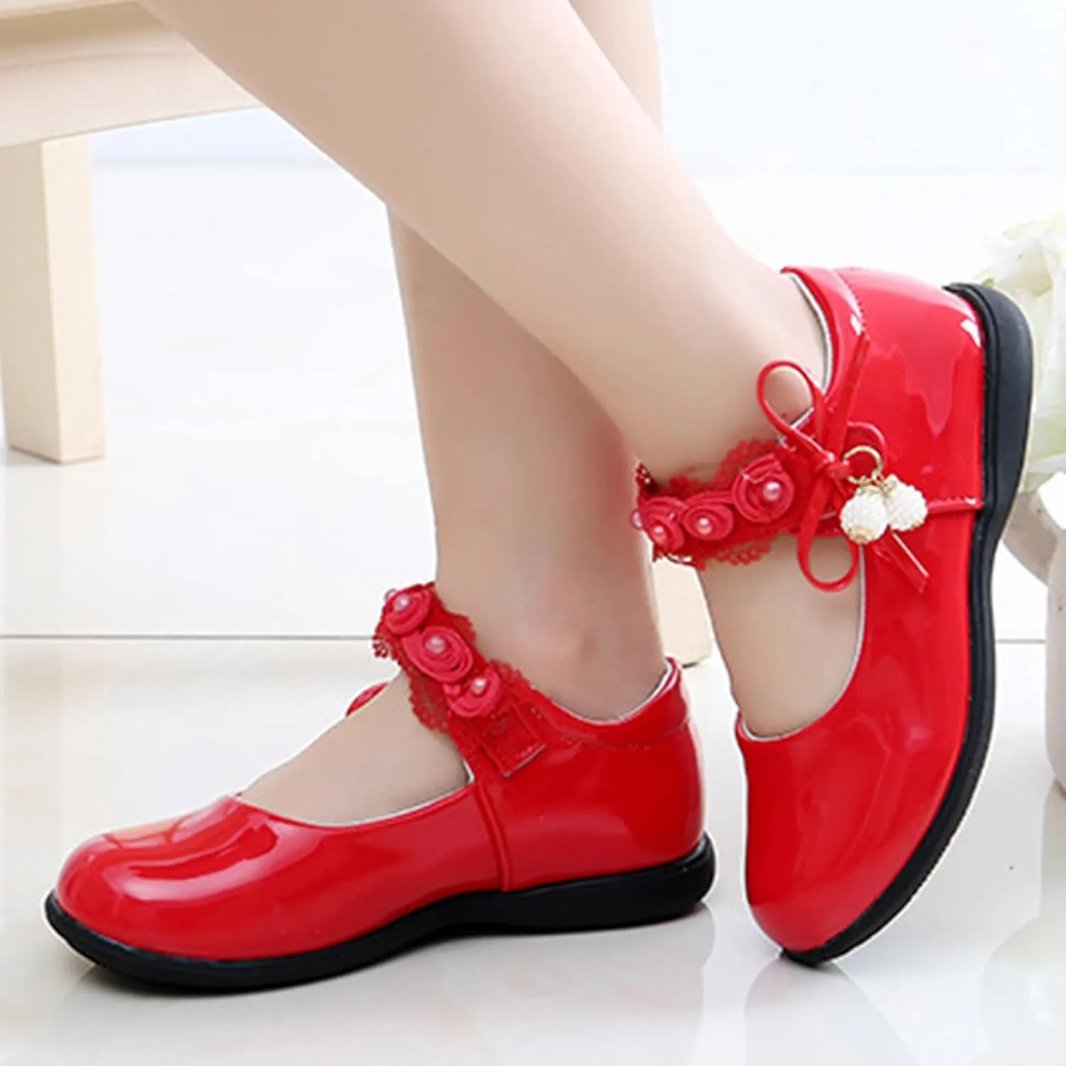 Baby Girls Mary Jane Shoes School Kids Uniform Flat Ballet Strap Dress Formal Slip-On Shoes Performance Shoes Youth