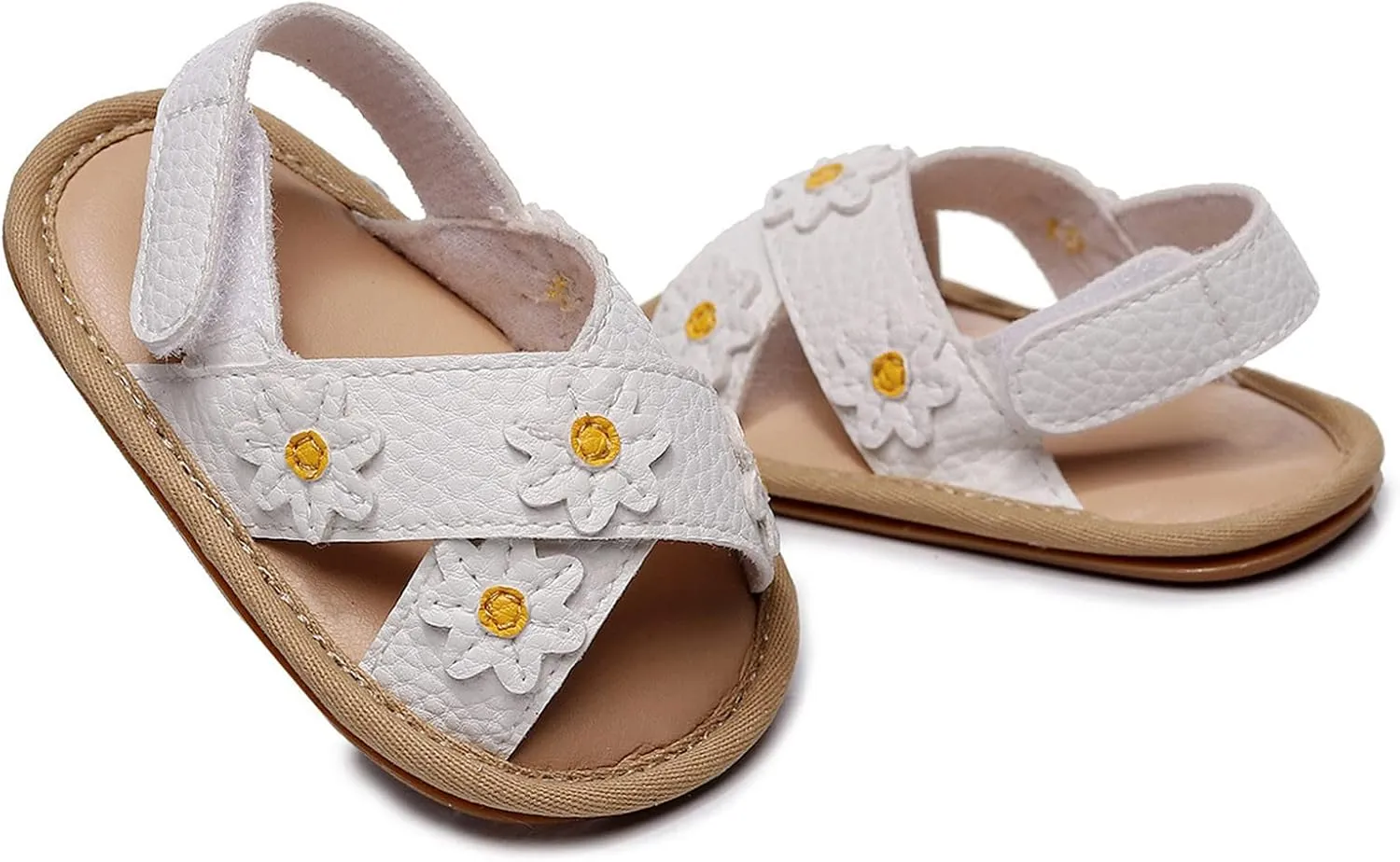 Baby Girls Pep Toe X-Stap Sandals Flat Leather Hook Loop Wide Shoes Kids Flower Print Toddler Water Summer Shoes Light