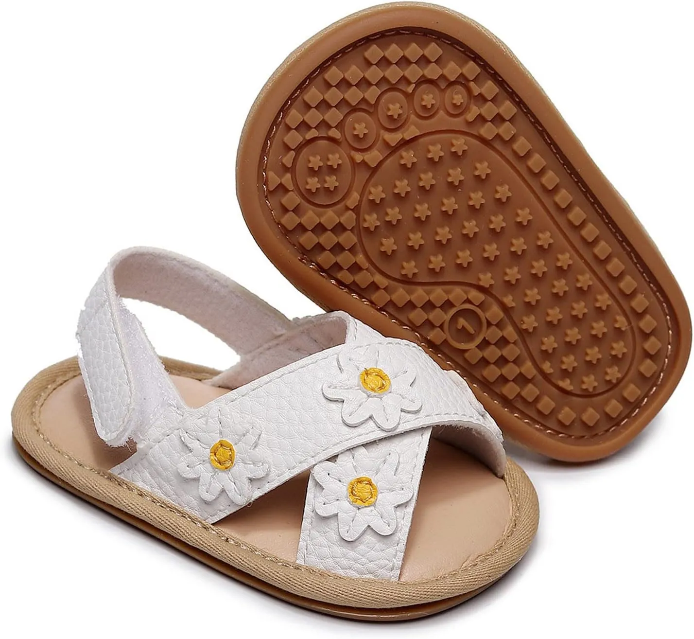 Baby Girls Pep Toe X-Stap Sandals Flat Leather Hook Loop Wide Shoes Kids Flower Print Toddler Water Summer Shoes Light