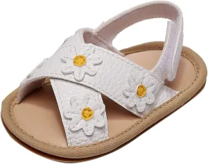 Baby Girls Pep Toe X-Stap Sandals Flat Leather Hook Loop Wide Shoes Kids Flower Print Toddler Water Summer Shoes Light