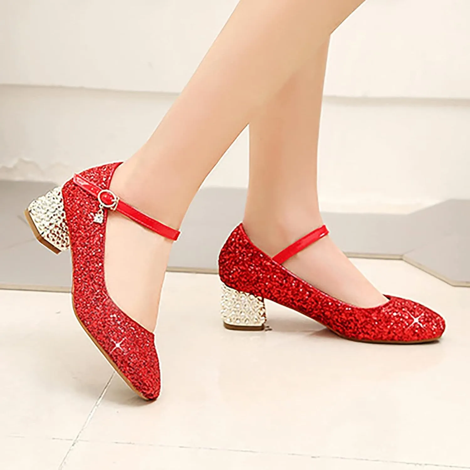 Baby Girls Shoes High Heel Toddler Kids Dress Shoes Sparkle Mary Jane Flower Girls Wedding Birthday Party Prom