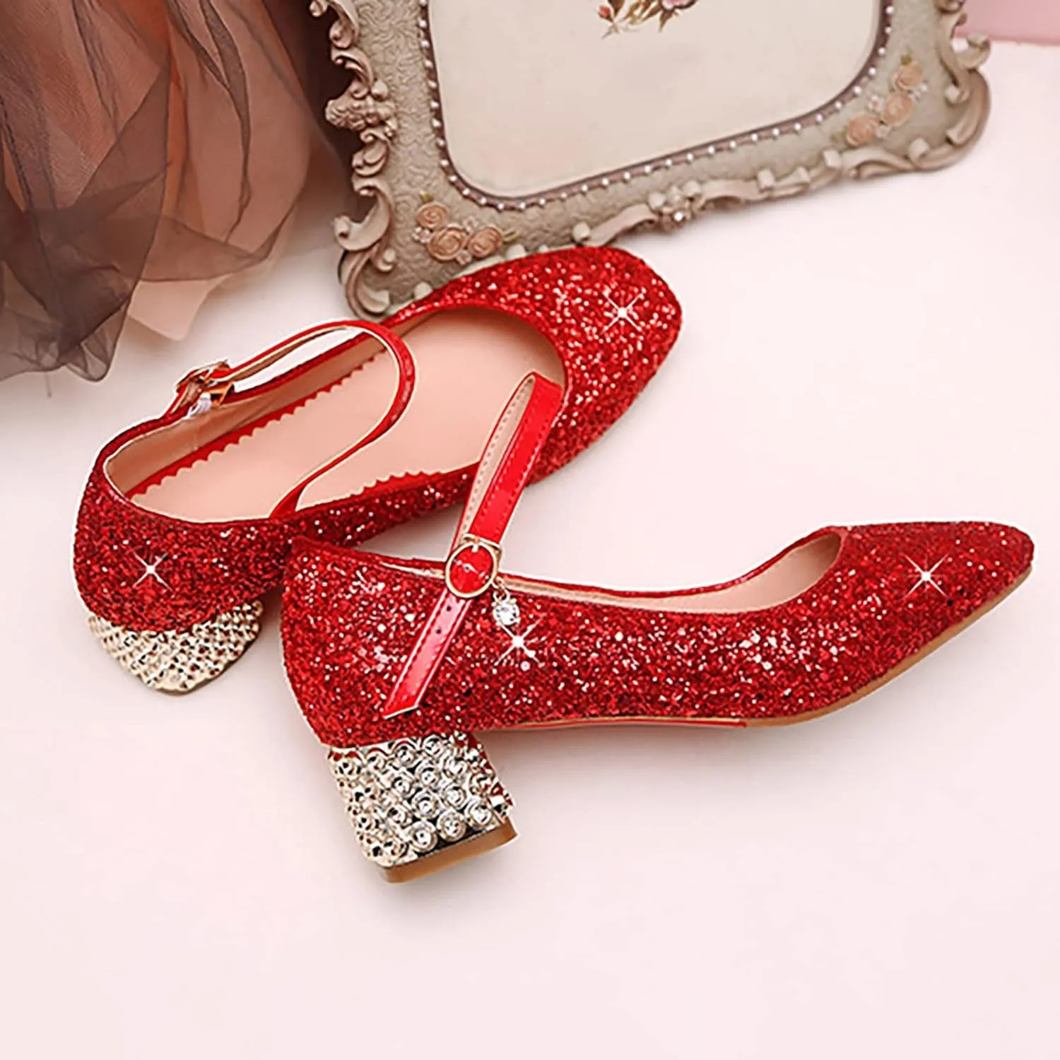 Baby Girls Shoes High Heel Toddler Kids Dress Shoes Sparkle Mary Jane Flower Girls Wedding Birthday Party Prom
