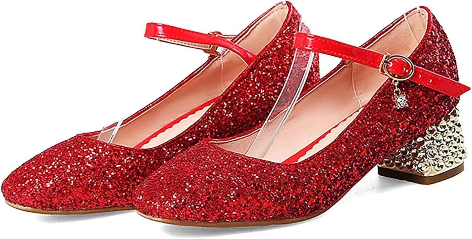 Baby Girls Shoes High Heel Toddler Kids Dress Shoes Sparkle Mary Jane Flower Girls Wedding Birthday Party Prom