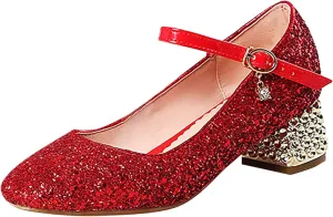 Baby Girls Shoes High Heel Toddler Kids Dress Shoes Sparkle Mary Jane Flower Girls Wedding Birthday Party Prom