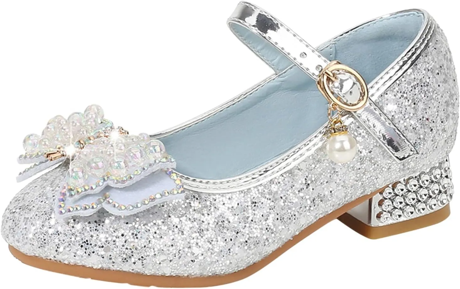 Baby Heels Mary Jane Glitter Shoes Bows Sequin Party Footwear Dress Shoes Flower Girls Shoes for Wedding Party