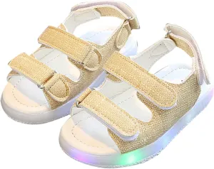 Baby Infant Lights up Flat Sandals 2 Strap Barefoot Open Toe Shoes Toddler Summer Casual Non Slip Non Slip Sandals