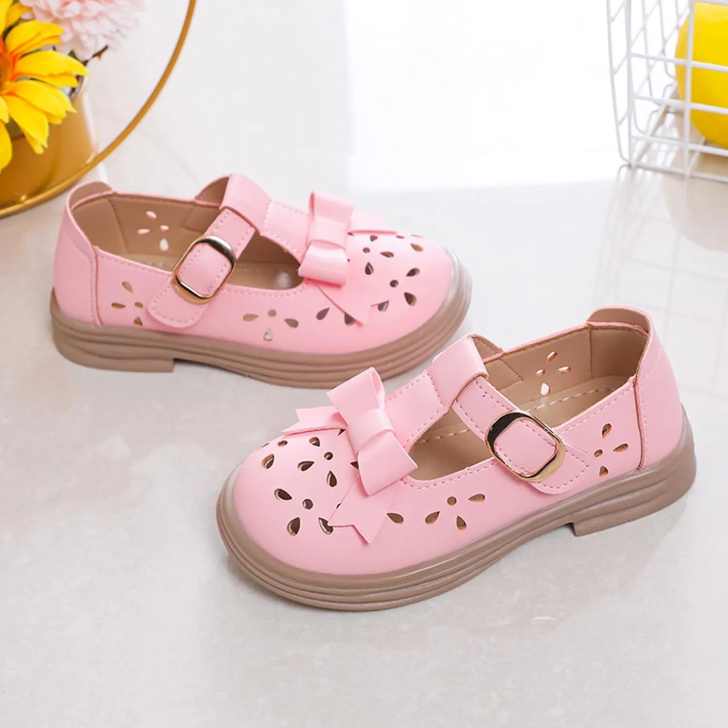 Baby Kids Rubber Sole Mary Jane Shoes Closed Toe Ankle Leather Soft Sandals Childrens Non Slip Buckle Adjusted Shoes
