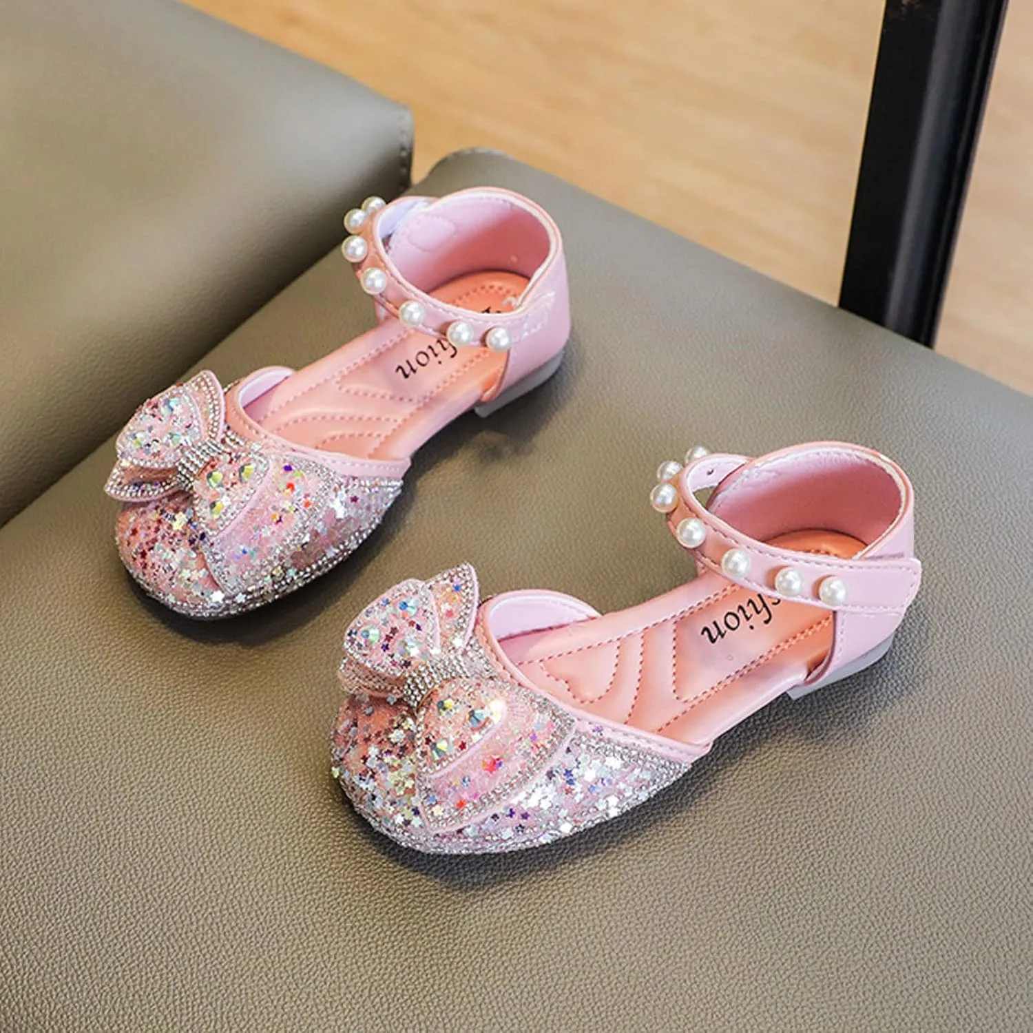 Baby Toddler Girls Dress Shoes Cute Bowknot Sparkle Mary Jane Flower Girls Wedding Birthday Party Sandals
