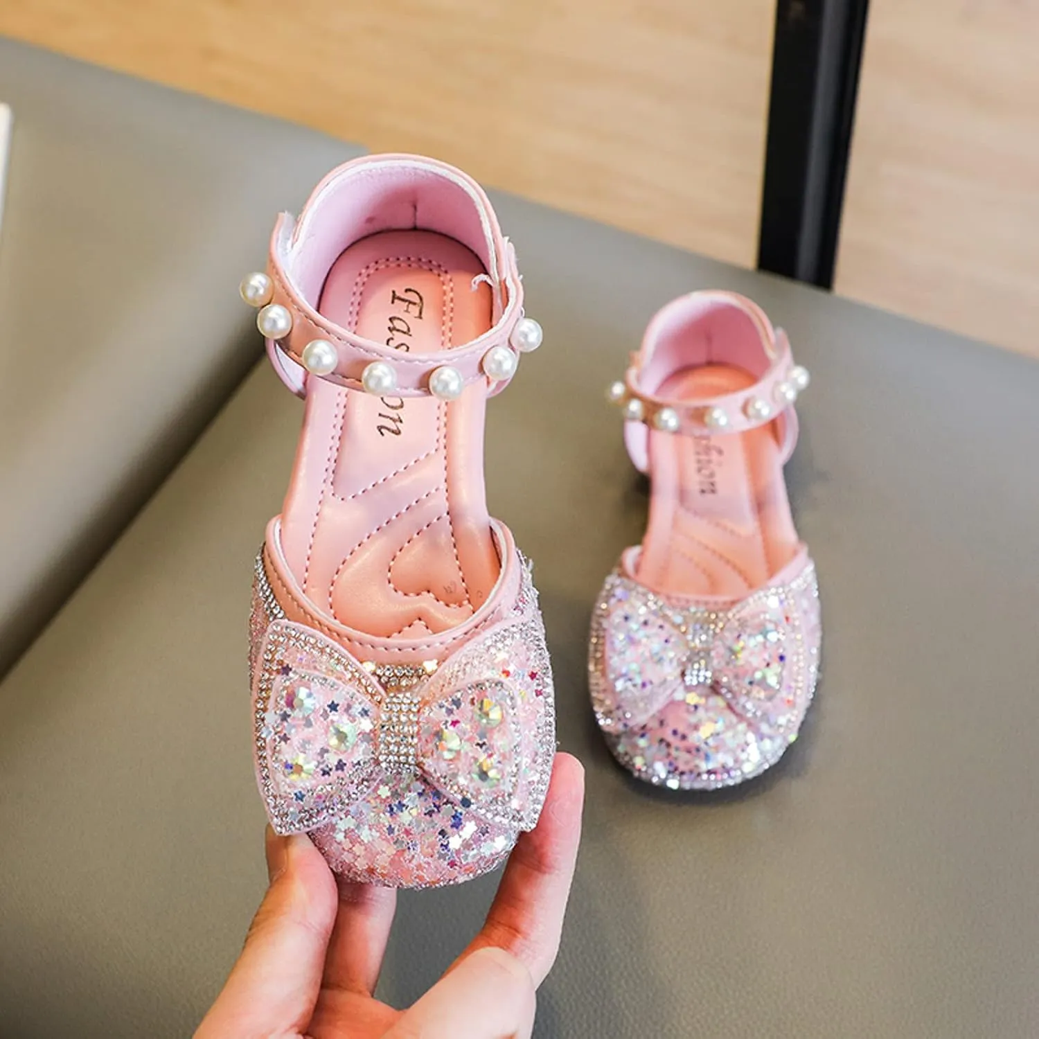 Baby Toddler Girls Dress Shoes Cute Bowknot Sparkle Mary Jane Flower Girls Wedding Birthday Party Sandals