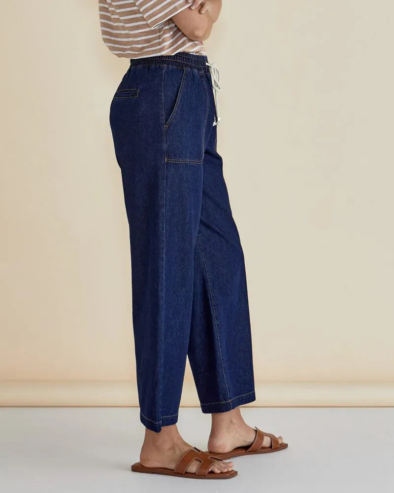 BETTY BASICS DRAPEY DENIM JOGGER - SAPPHIRE