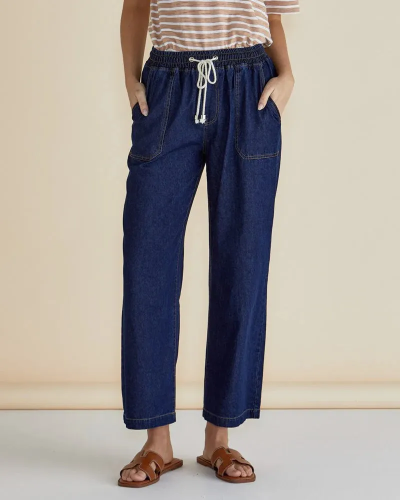 BETTY BASICS DRAPEY DENIM JOGGER - SAPPHIRE