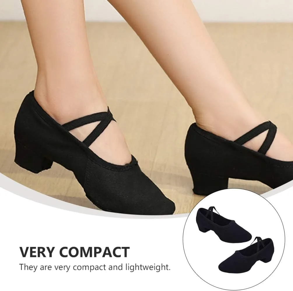 Black 40 Women's Dance Shoes Ballet Yoga Folk Ballroom Low Heel Stretch Belt Comfortable Lightweight