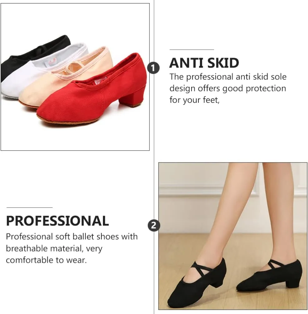 Black 40 Women's Dance Shoes Ballet Yoga Folk Ballroom Low Heel Stretch Belt Comfortable Lightweight