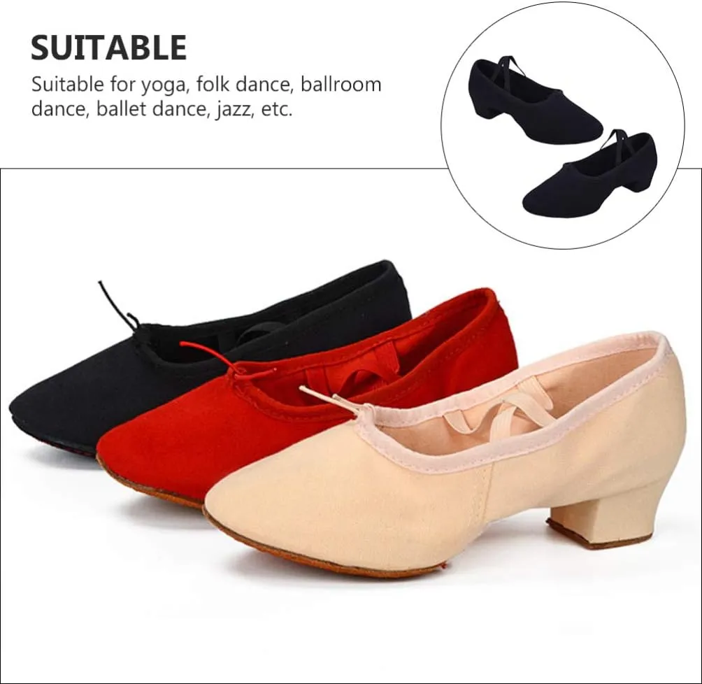 Black 40 Women's Dance Shoes Ballet Yoga Folk Ballroom Low Heel Stretch Belt Comfortable Lightweight