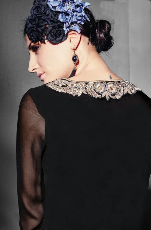 Black Embroidered Georgette Designer Kurti