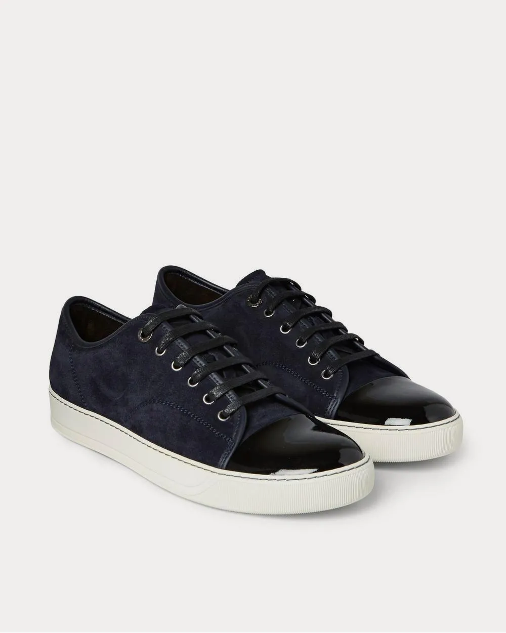 Cap-Toe Suede and Patent-Leather  Midnight blue low top sneakers