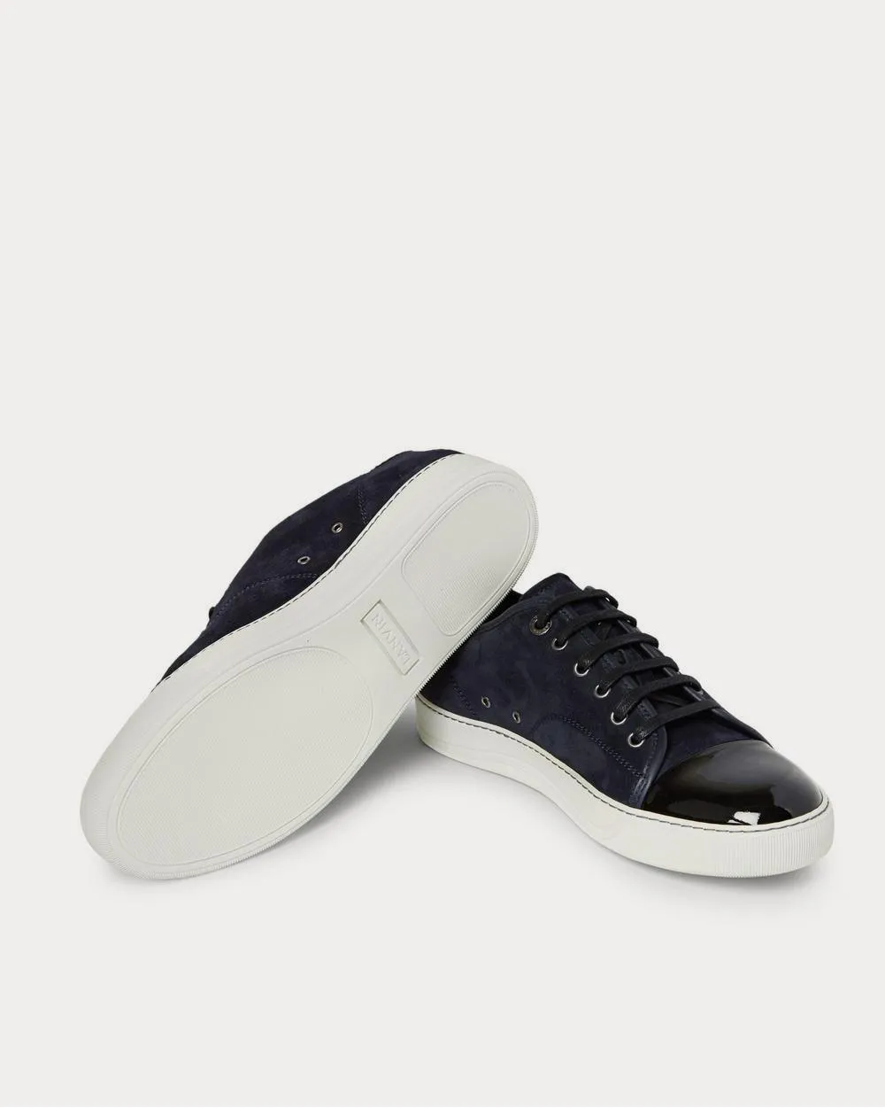 Cap-Toe Suede and Patent-Leather  Midnight blue low top sneakers