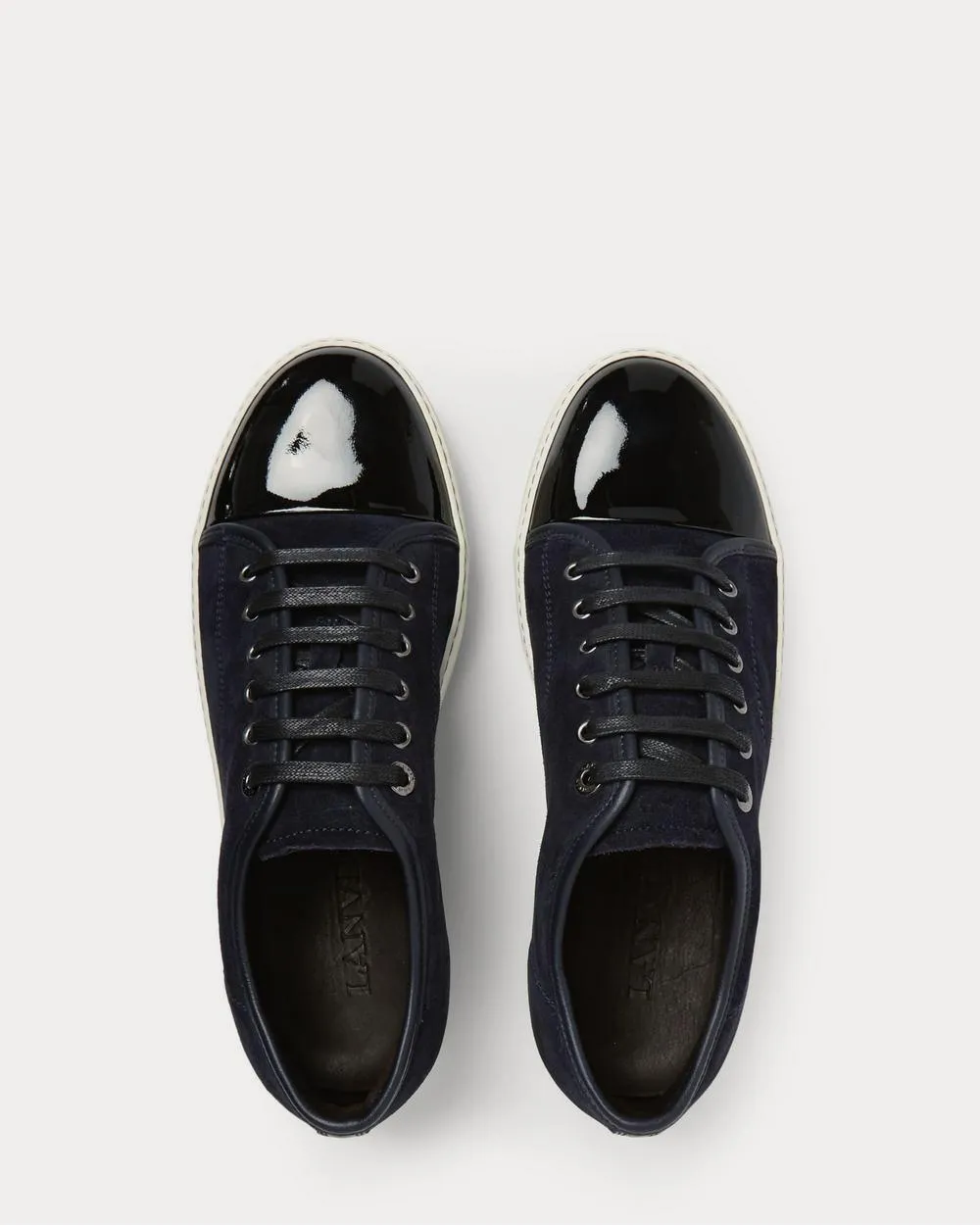Cap-Toe Suede and Patent-Leather  Midnight blue low top sneakers