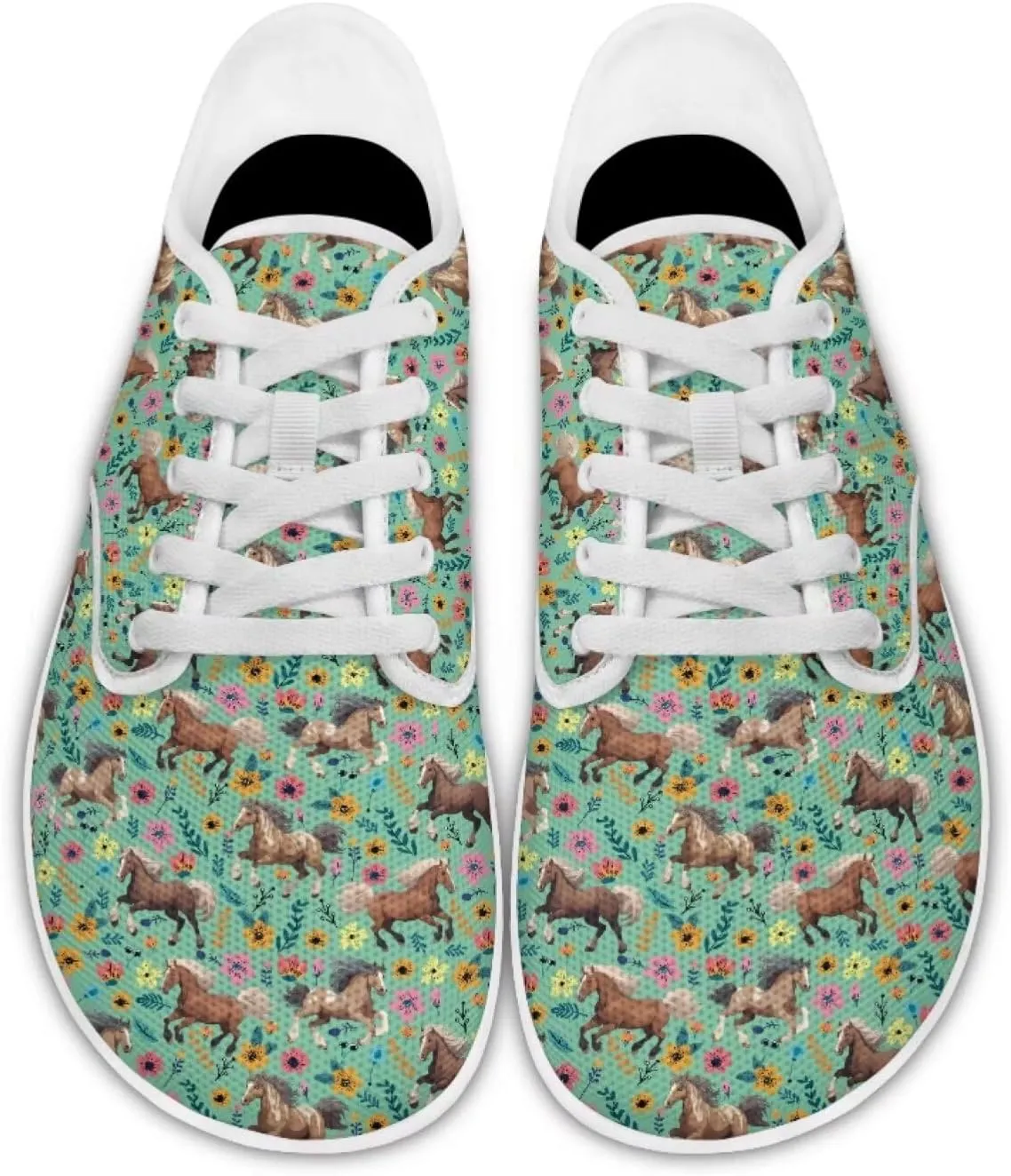 chaqlin Horse Sneaker Classic Lace-Up Low Top Tennis Shoes Wide Flat Running Walking Sneaker Non Slip Barefoot Shoe