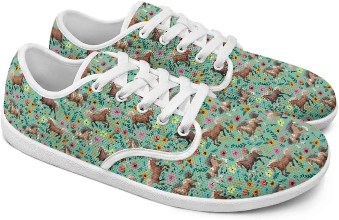 chaqlin Horse Sneaker Classic Lace-Up Low Top Tennis Shoes Wide Flat Running Walking Sneaker Non Slip Barefoot Shoe