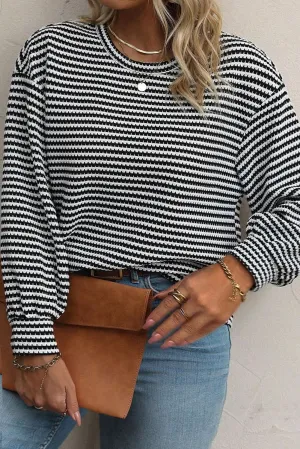Chic plus size black striped tee