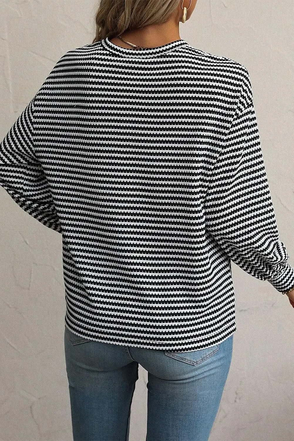 Chic plus size black striped tee