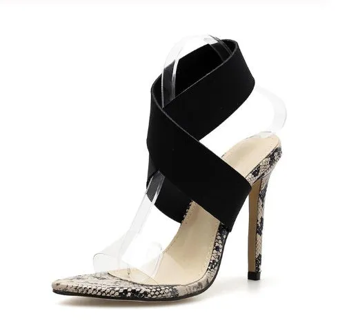 Chic Roman Style Snake Pattern Heels