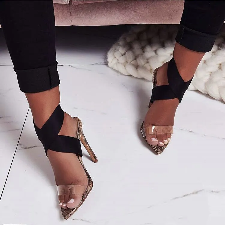 Chic Roman Style Snake Pattern Heels