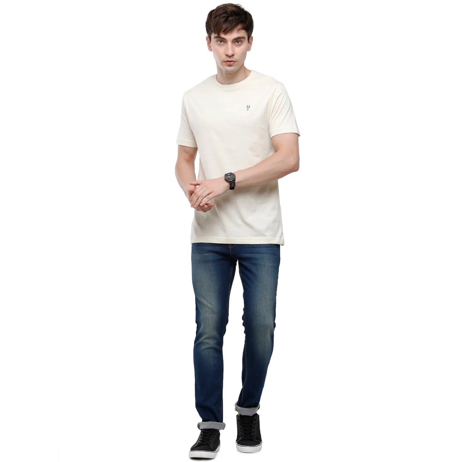 Classic Polo Men's Solid Single Jersey White Half Sleeve Slim Fit T-Shirt - Kore-02