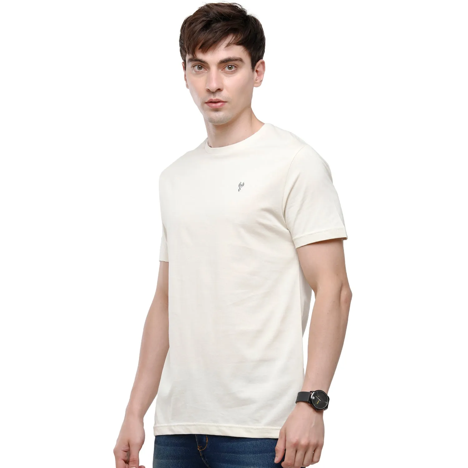 Classic Polo Men's Solid Single Jersey White Half Sleeve Slim Fit T-Shirt - Kore-02