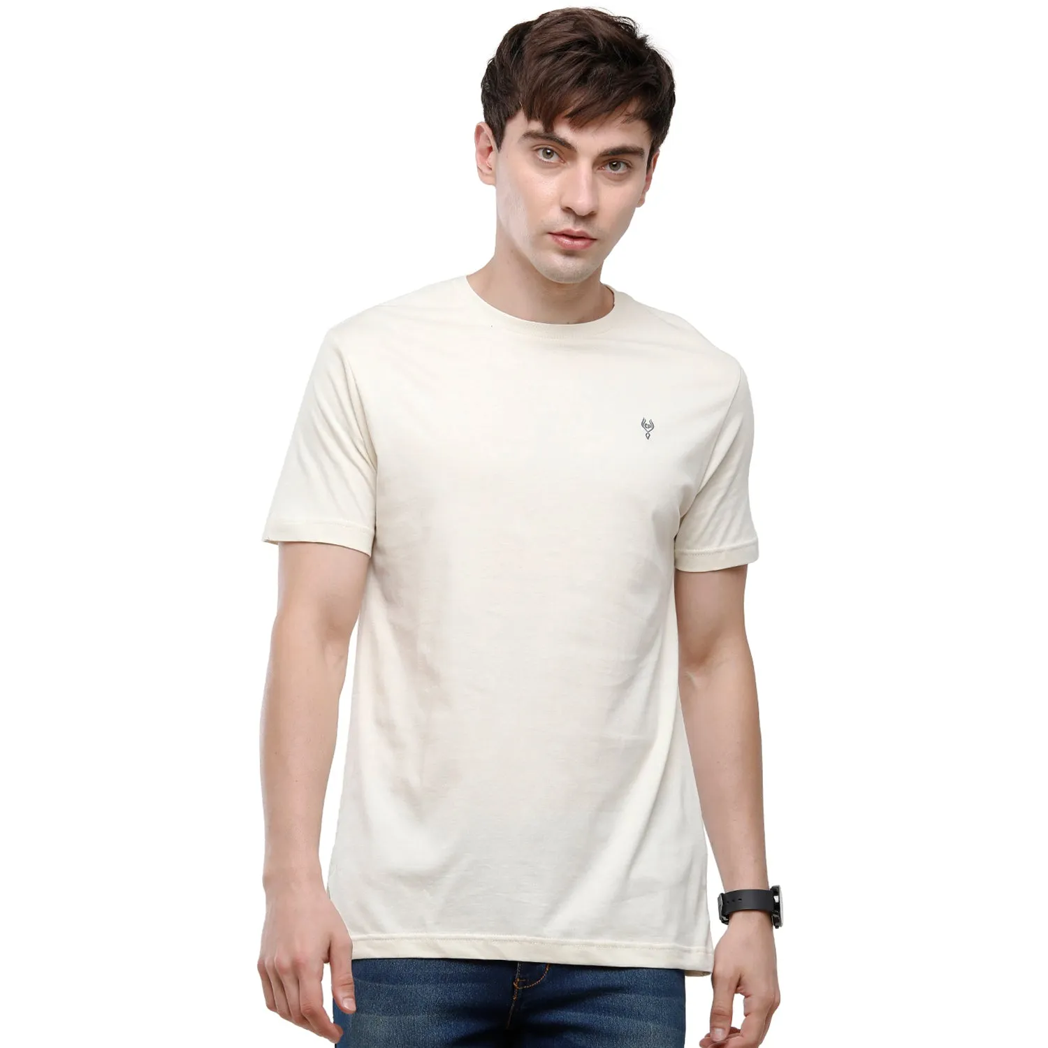 Classic Polo Men's Solid Single Jersey White Half Sleeve Slim Fit T-Shirt - Kore-02