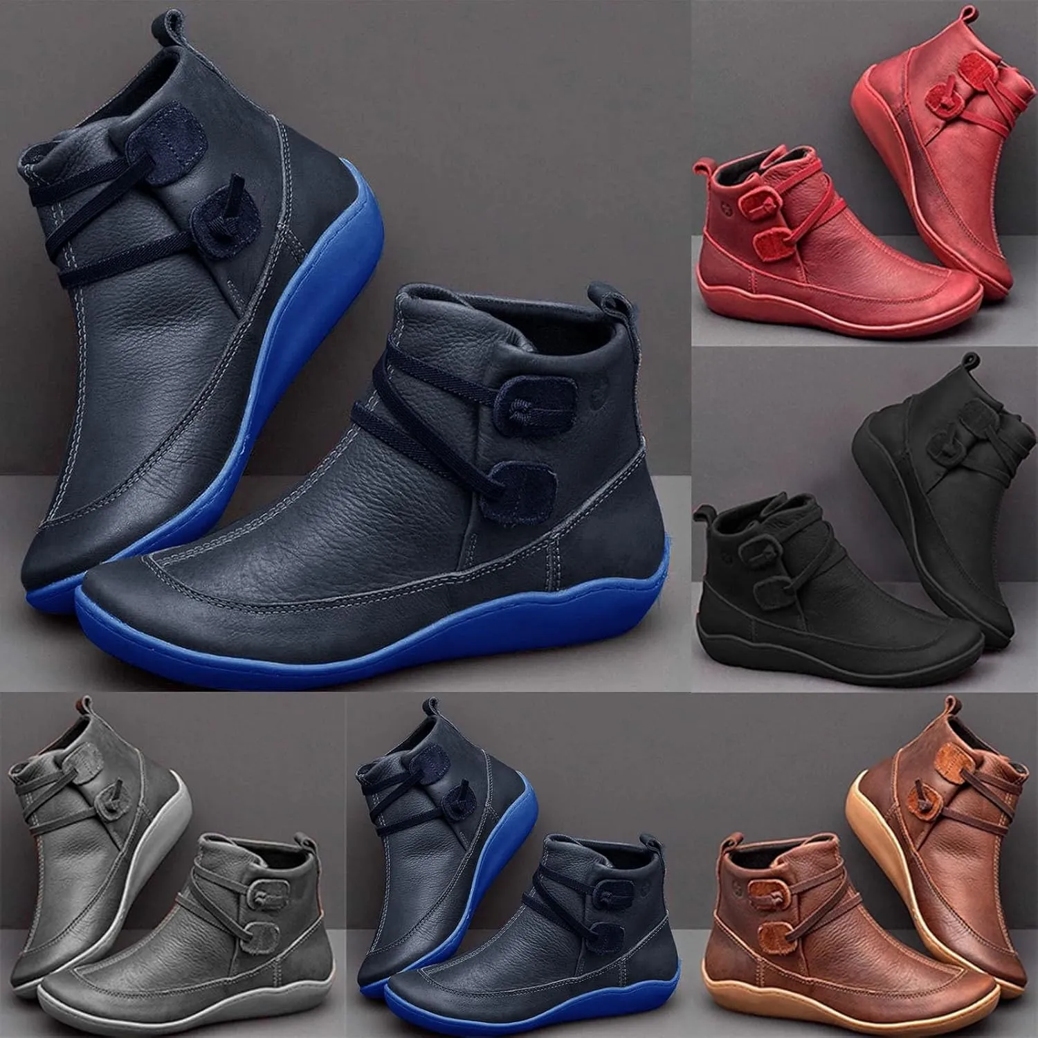 Combat Boots Womens Ankle Flat Booties for Women 2024 Black Boots for Women Flat Boot for Men Casual Round Head Low Heel Comfortable Pointed Toe