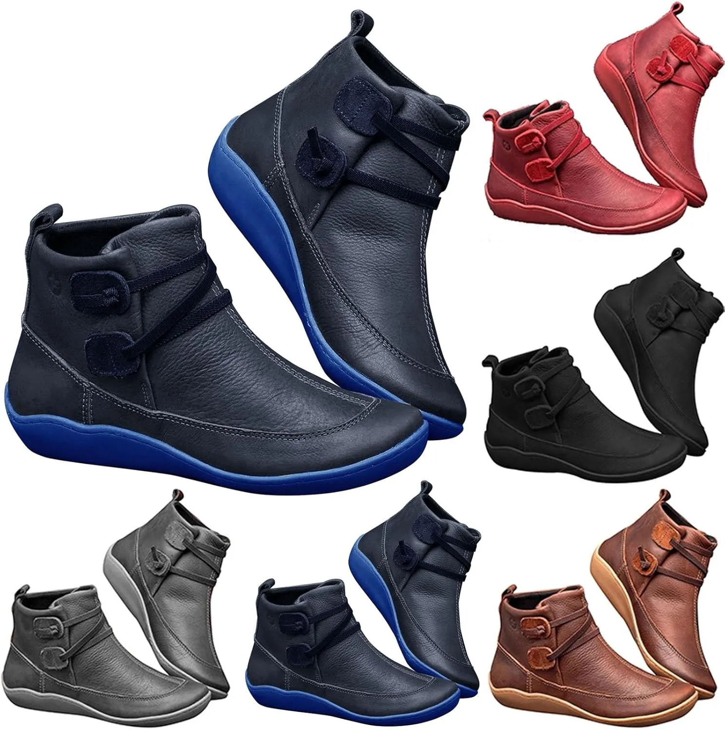 Combat Boots Womens Ankle Flat Booties for Women 2024 Black Boots for Women Flat Boot for Men Casual Round Head Low Heel Comfortable Pointed Toe
