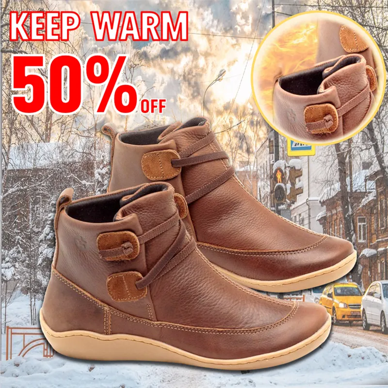 Comfortable flat-bottomed lace-up women's boots