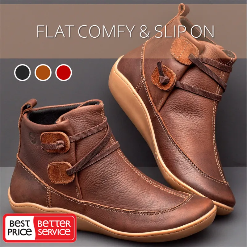 Comfortable flat-bottomed lace-up women's boots