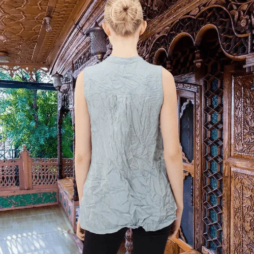 Crushed Silk Sleeveless Shirt