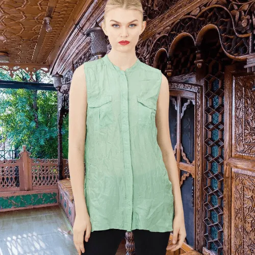 Crushed Silk Sleeveless Shirt