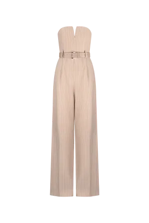 CURAAE Seraphina Tailored Pinstripe Jumpsuit In Beige