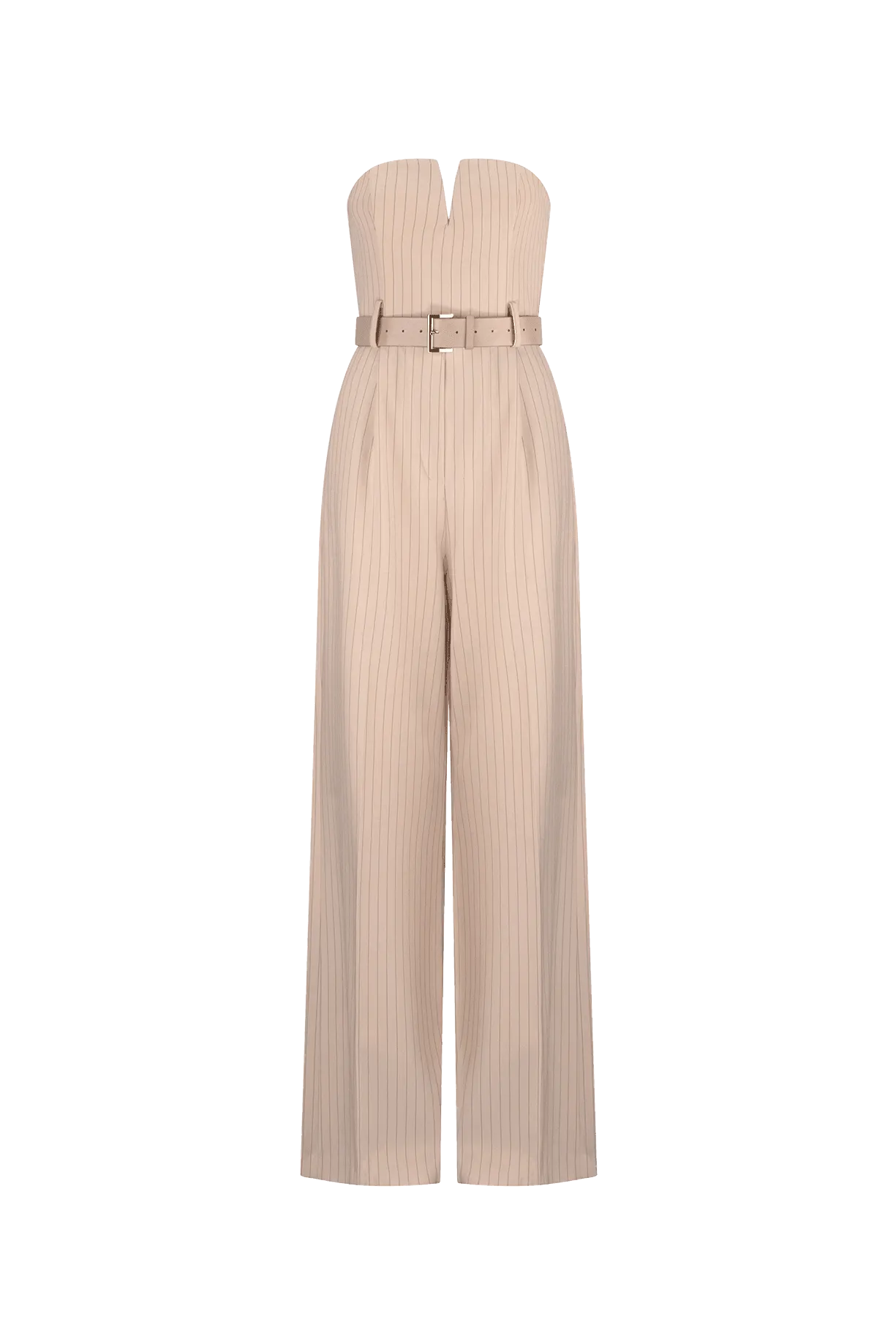 CURAAE Seraphina Tailored Pinstripe Jumpsuit In Beige