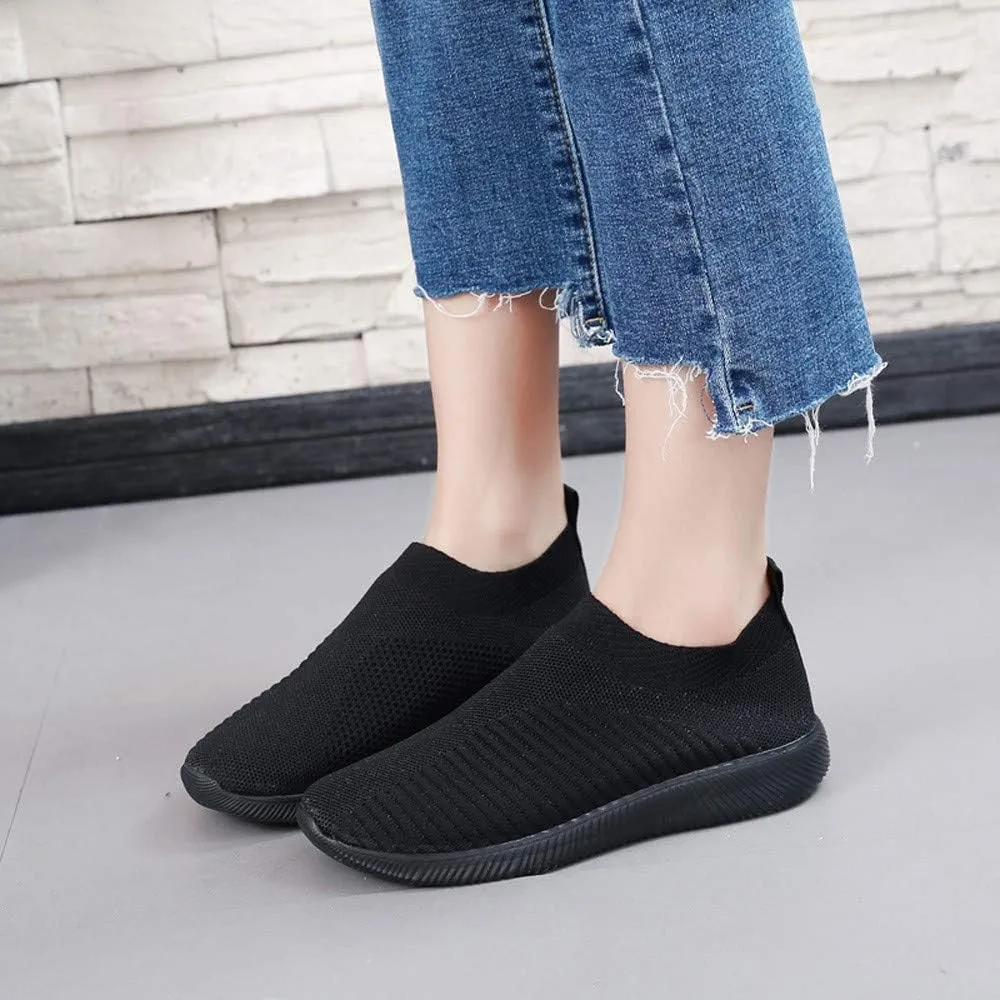 DESESE Womens Walking Shoes Slip On Casual Mesh Breathable Running Sneakers Lightweight Tennis Yoga Shoes Comfort Elastic Sock Loafers Non-Slip Fall Shoes