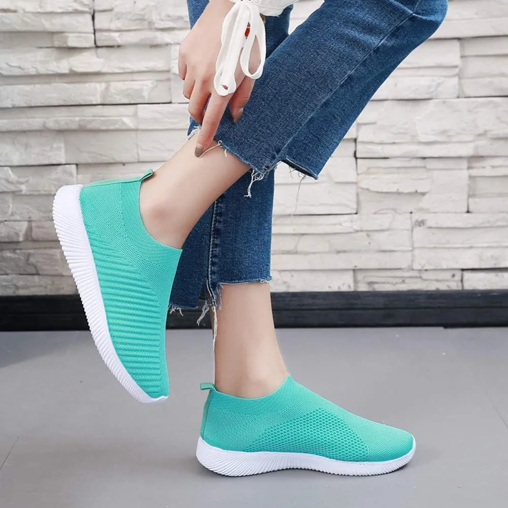 DESESE Womens Walking Shoes Slip On Casual Mesh Breathable Running Sneakers Lightweight Tennis Yoga Shoes Comfort Elastic Sock Loafers Non-Slip Fall Shoes