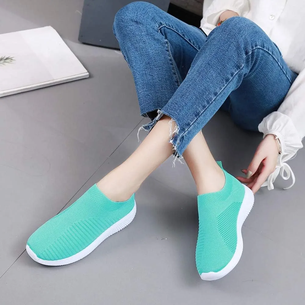 DESESE Womens Walking Shoes Slip On Casual Mesh Breathable Running Sneakers Lightweight Tennis Yoga Shoes Comfort Elastic Sock Loafers Non-Slip Fall Shoes
