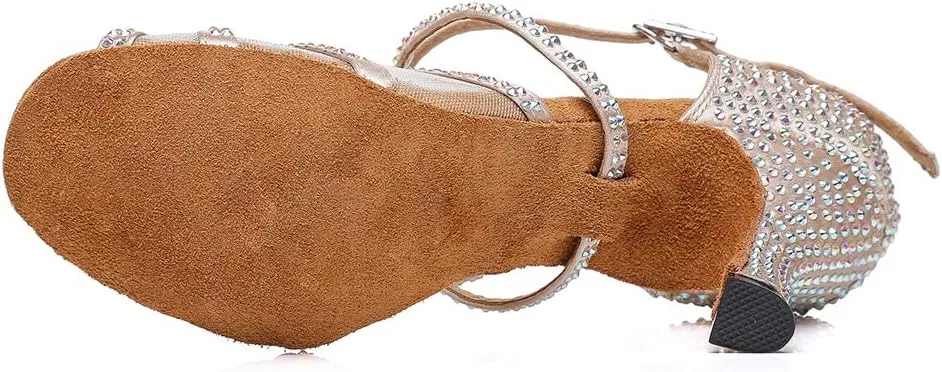 DKZSYIM Women Rhinestone Latin Ballroom Dance Shoes Bachata Salsa Practice Performance Dance Shoes,Model YCL424
