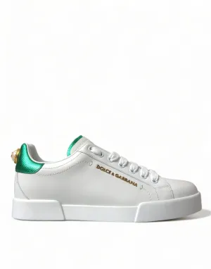 Dolce & Gabbana White Green Leather Portofino Classic Sneaker Shoes