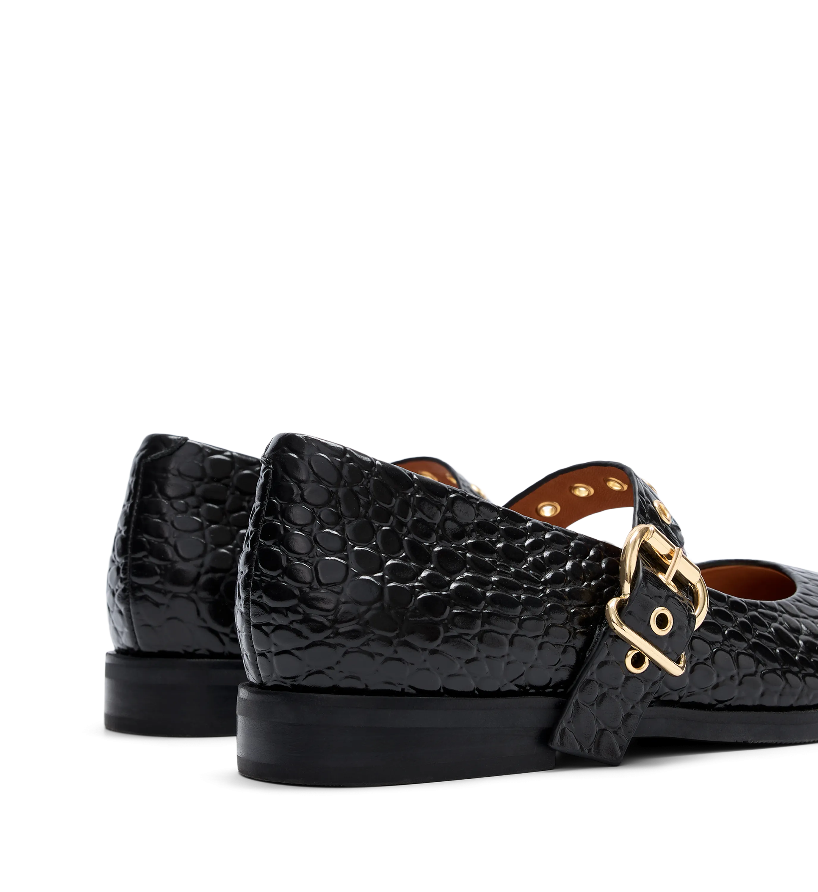 Dotterel Black Croc Emboss Leather Ballet Flats