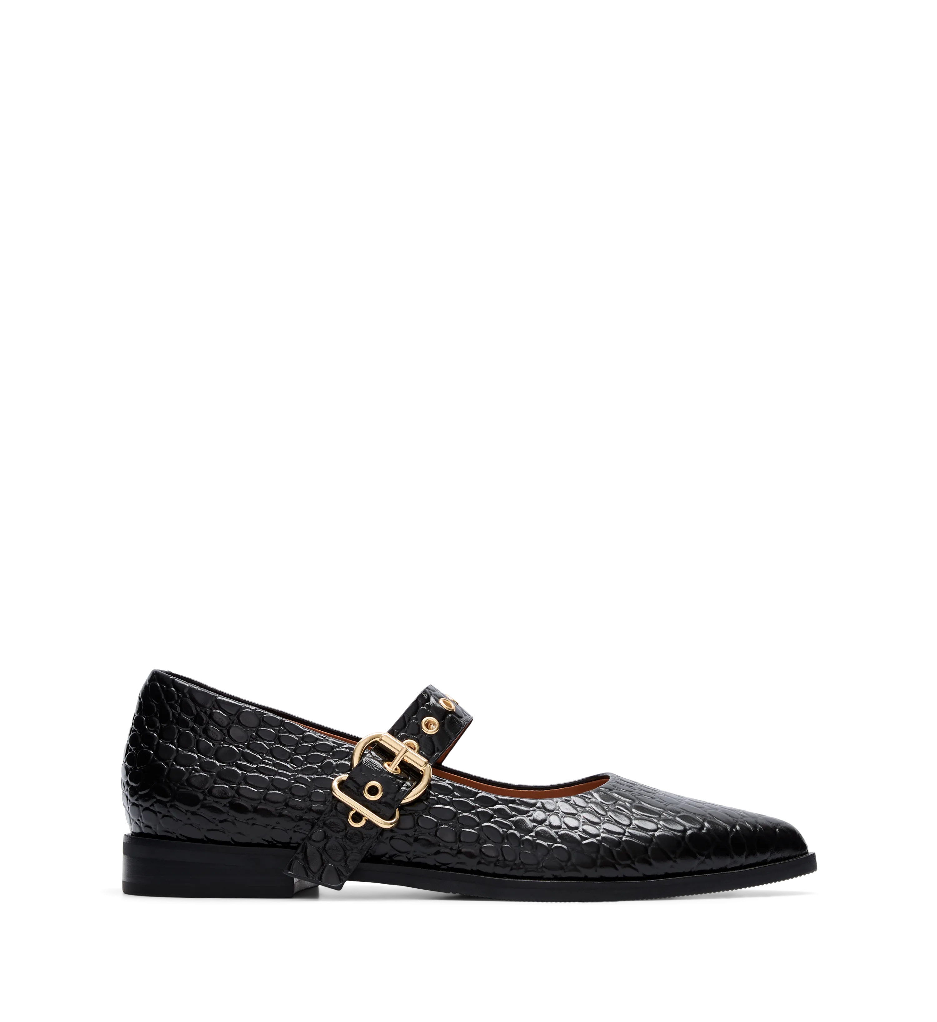 Dotterel Black Croc Emboss Leather Ballet Flats